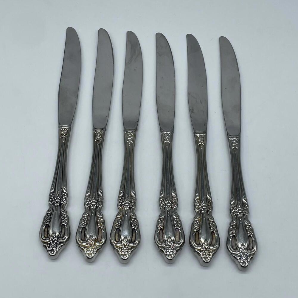 Oneida Raphael Set of 6 Dinner Knives Deluxe Stainless Flatware Lot